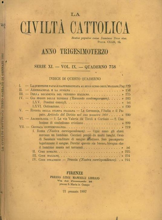 La Civiltà Cattolica 1882 - copertina