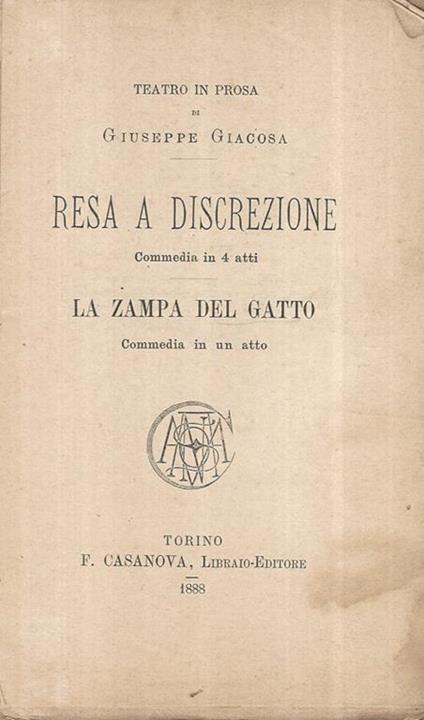 Resa a discrezione, La zampa del gatto - Giuseppe Giacosa - copertina