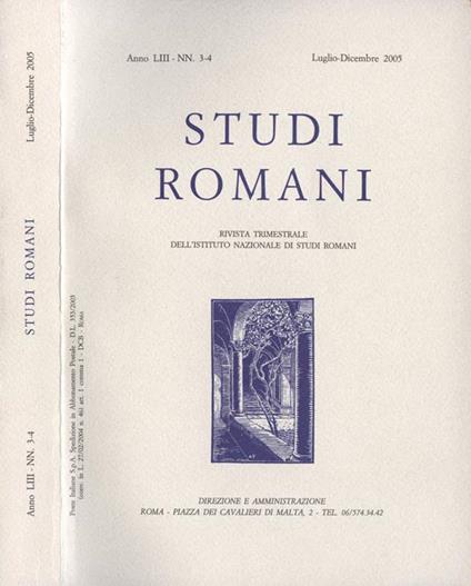 Studi romani - Anno LIII- nn. 3 - 4. Rivista trimestrale dell' Istituto Nazionale di Studi Romani - copertina