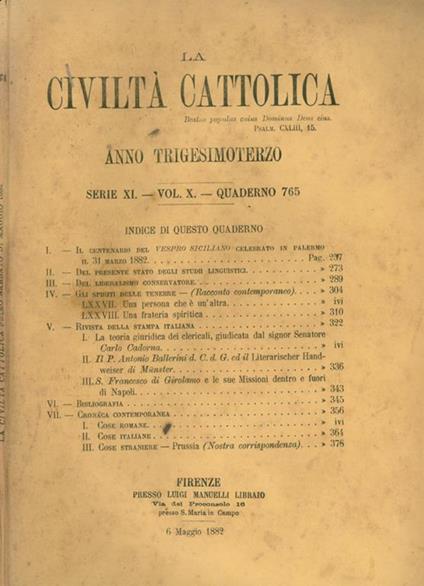 La Civiltà Cattolica 1882 - copertina