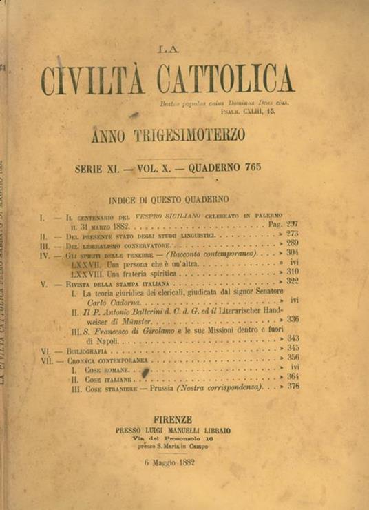La Civiltà Cattolica 1882 - copertina