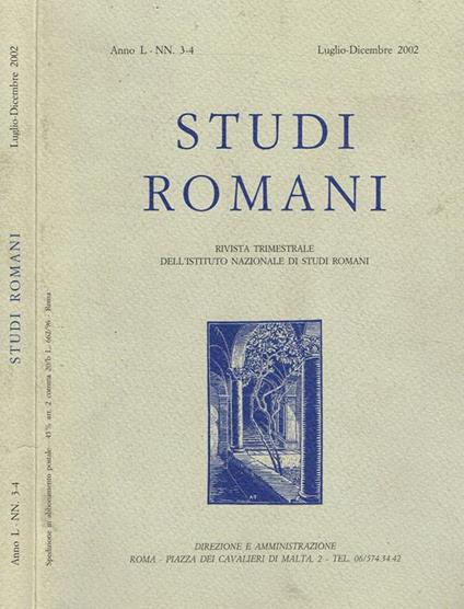 Studi Romani Anno L Nn.3-4. Rivista Trimestrale Dell'Istituto Nazionale Di Studi Romani - copertina