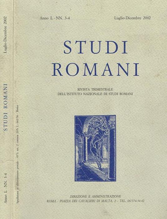 Studi Romani Anno L Nn.3-4. Rivista Trimestrale Dell'Istituto Nazionale Di Studi Romani - copertina