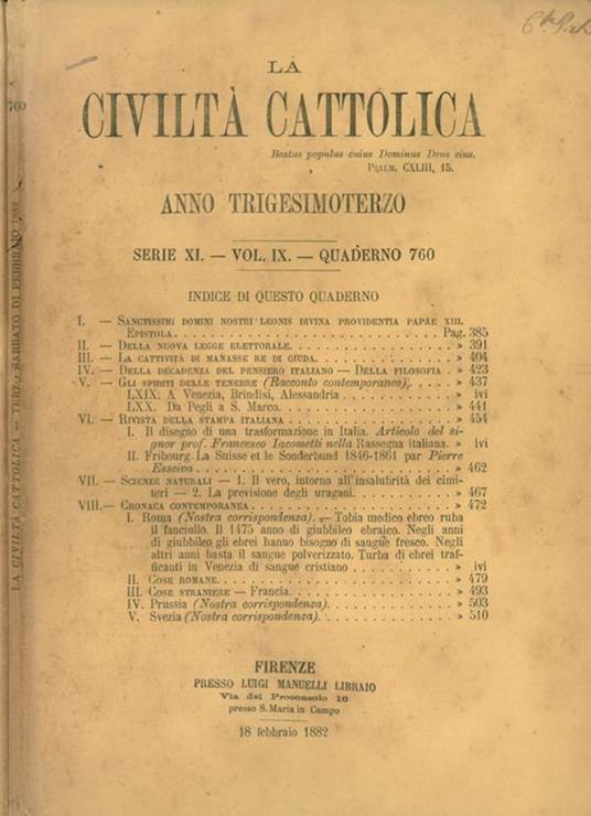 La Civiltà Cattolica 1882 - copertina