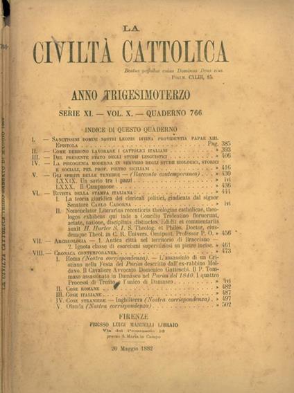 La Civiltà Cattolica 1882 - copertina