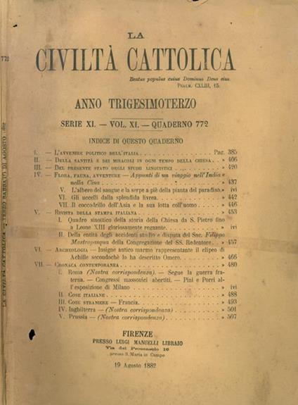 La Civiltà Cattolica 1882 - copertina