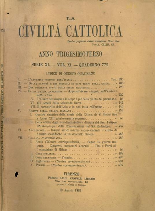 La Civiltà Cattolica 1882 - copertina