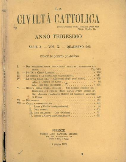 La Civiltà Cattolica 1879 - copertina