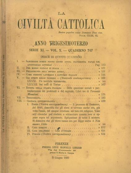 La Civiltà Cattolica 1882 - copertina