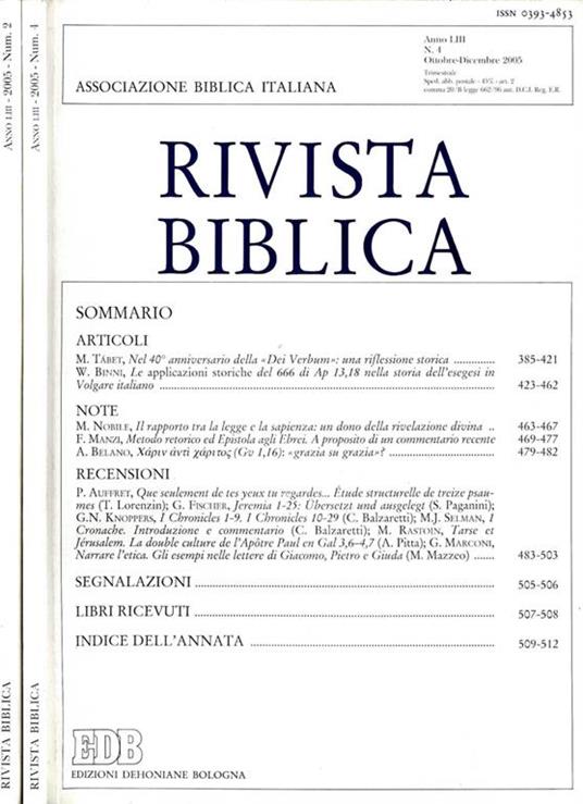 Rivista Biblica (Numeri 2 E 4 Del 2005) - copertina