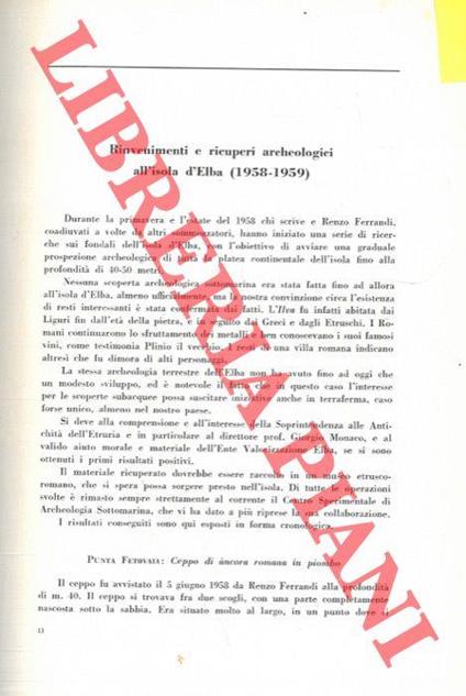 Rinvenimenti e ricuperi archeologici all'isola d'Elba (1958-1959) - A. Pederzini - copertina