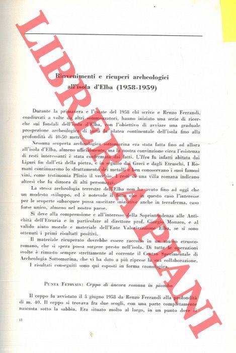 Rinvenimenti e ricuperi archeologici all'isola d'Elba (1958-1959) - A. Pederzini - copertina