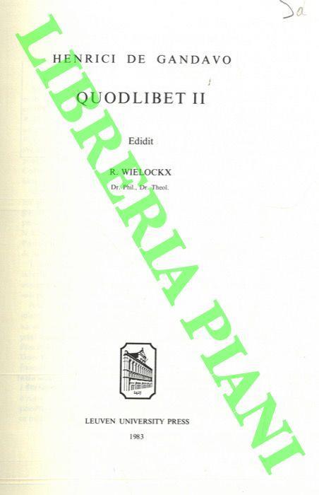 Quodlibet II. Editit R. Wielockx - copertina