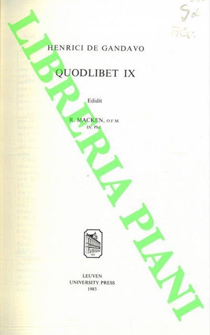 Quodlibet IX. Editit R. Macken - copertina