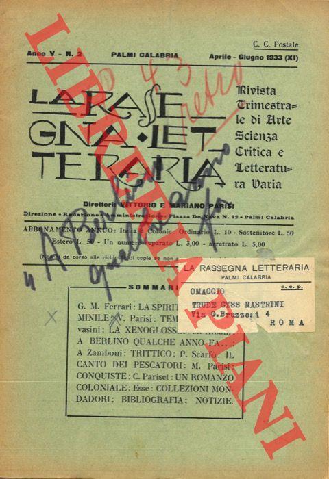 La rassegna letteraria. Dir. Vittorio e Mariano Parisi - copertina