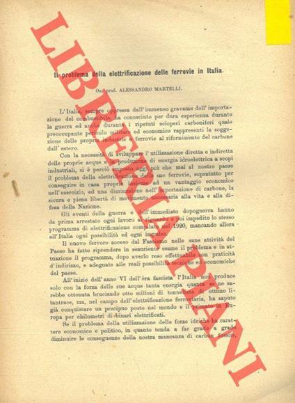 Il problema della elettrificazione delle ferrovie in Italia - Alessando Martelli - copertina