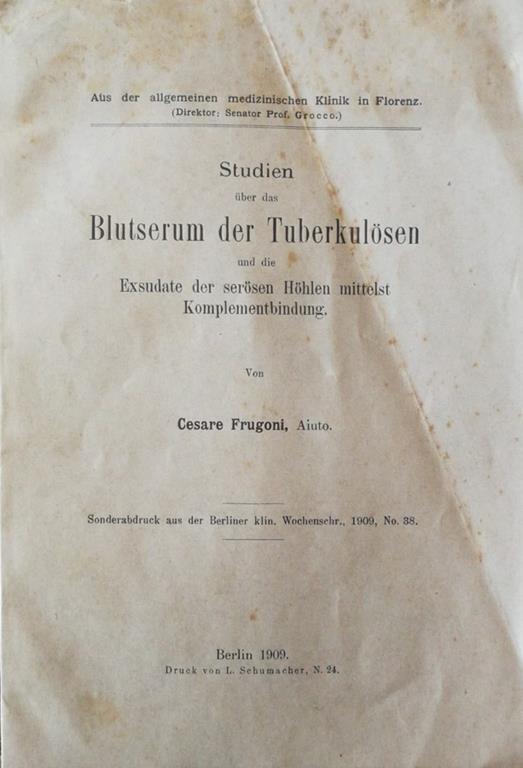 Studien uber das blutserum der tuberkulosen und die exsudate der serosen hohlen mittelst komplementbindung - Cesare Frugoni - copertina