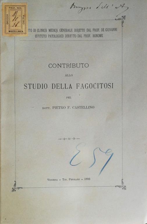 Contributo allo studio della fagocitosi - copertina