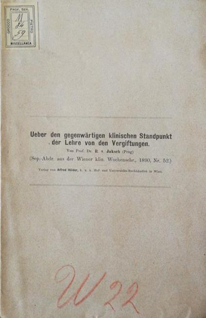 Ueber den gegenwartigen klinischen standpunkt der lehre von den vergiftungen - copertina