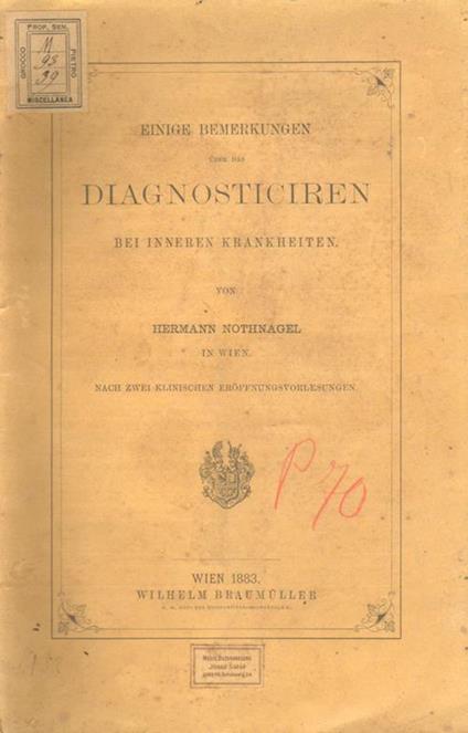 Einige bemerkungen uber das diagnosticiren bei inneren krankheiten - Hermann Nothnagel - copertina