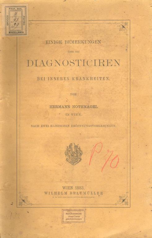 Einige bemerkungen uber das diagnosticiren bei inneren krankheiten - Hermann Nothnagel - copertina
