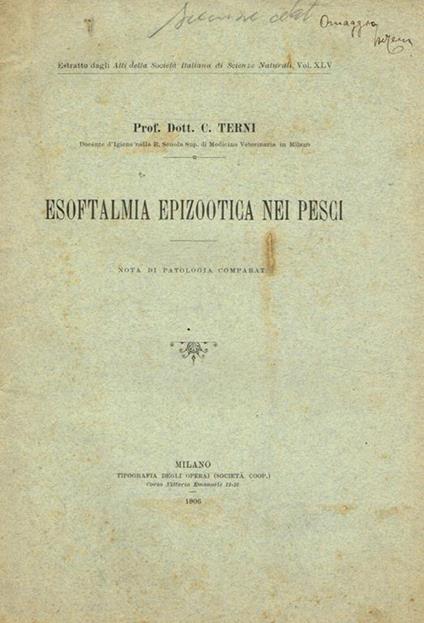 Esoftalmia epizootica nei pesci. Nota di Patologia comparata - copertina
