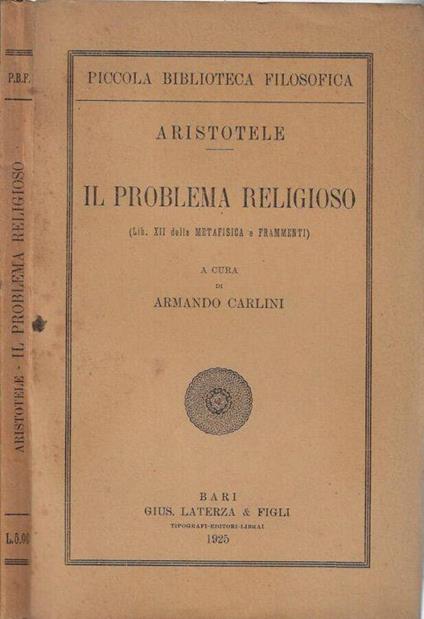 Il problema religioso - Aristotele - copertina