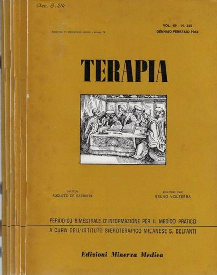 Terapia Vol 49 N. 365, 366, 367, 368, 369, 370 anno 1964 (annata completa) - Augusto Barbier - copertina