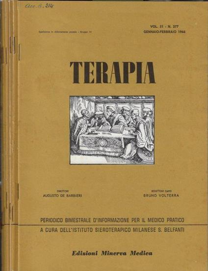 Terapia Vol 51 N. 377, 378, 379, 380, 381, 382 anno 1966 (annata completa) - Augusto Barbier - copertina