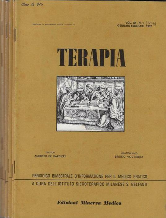 Terapia Vol 52 N. 383, 384, 385, 386, 387, 388 anno 1967 (annata completa) - Augusto Barbier - copertina