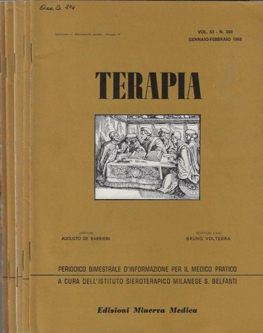 Terapia Vol 53 N. 389, 390, 391, 392, 393-394 anno 1968 (annata completa) - Augusto Barbier - copertina
