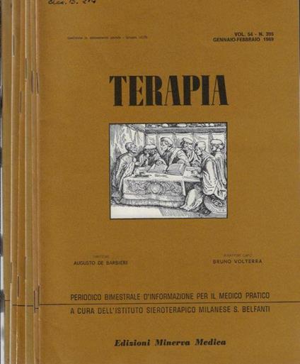 Terapia Vol 54 N. 395, 396, 397, 398, 399, 400 anno 1969 (annata completa) - Augusto Barbier - copertina
