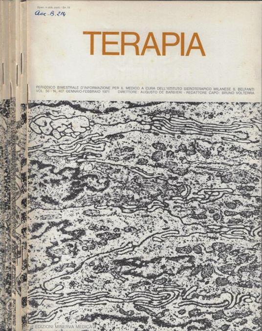 Terapia Vol 56 N. 407, 408, 409, 410, 411, 412 anno 1971 (annata completa) - Augusto Barbier - copertina