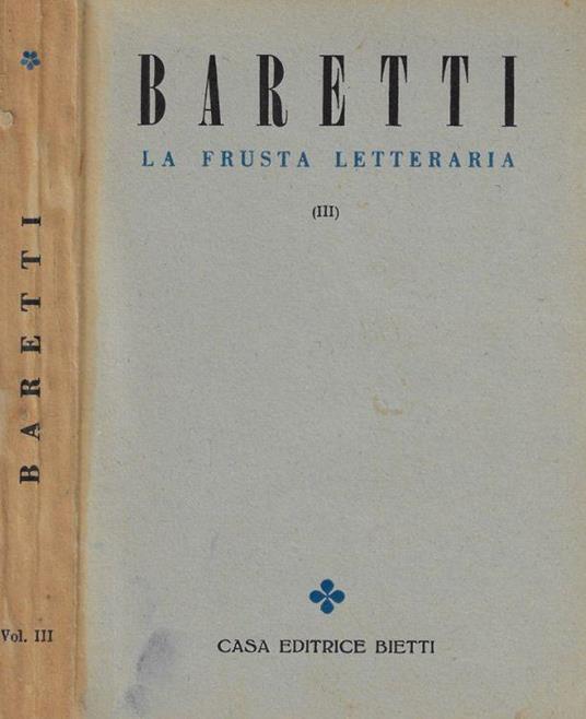 La frusta letteraria Vol. III - Giuseppe Baretti - copertina