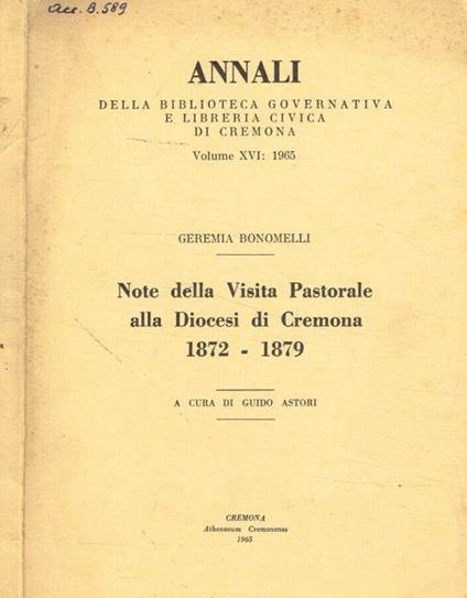 Annali della Biblioteca Governativa e Libreria Civica di Cremona. Volume XVI: 1965 - Geremia Bonomelli - copertina