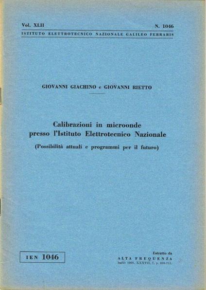 Calibrazioni in microonde presso l'Istituto Elettrotecnico Nazionale - Giovanni Giachino - copertina