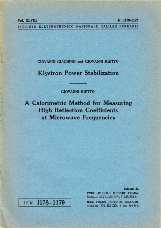 Klystron Power Stabilization - A Calorimetric Method for Measuring High Reflection Coefficients at Microwave Frequencies - Giovanni Giachino - copertina