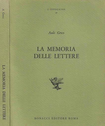 La memoria delle lettere - Aulo Greco - copertina