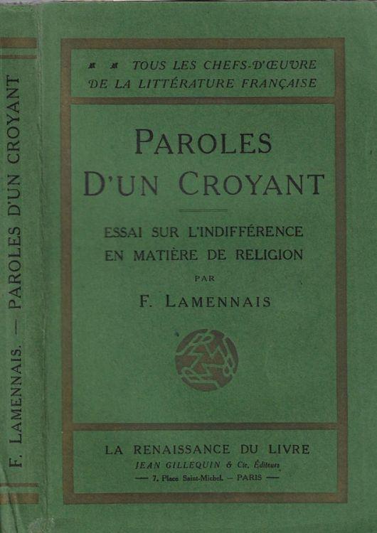 Paroles d'un croyant - Félicité de Lamennais - copertina