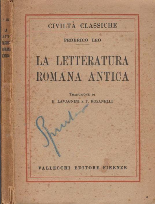La letteratura romana antica - Federico Leo - copertina