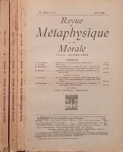 Revue de Métaphysique et de Morale N.2,3,4 1936 - Xavier Léon Dufour - copertina