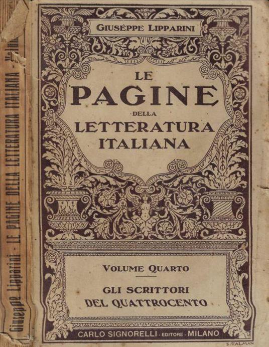 Le pagine della letteratura italiana Vol. IV- Gli scrittori del Quattrocento - Giuseppe Lipparini - copertina