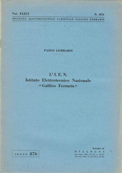 L' I. E. N. Istituto Elettrotecnico Nazionale "Galileo Ferraris" - Paolo Lombardi - copertina
