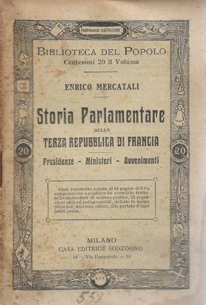 Storia Parlamentare della Terza Repubblica di Francia - Enrico Mercatali - copertina