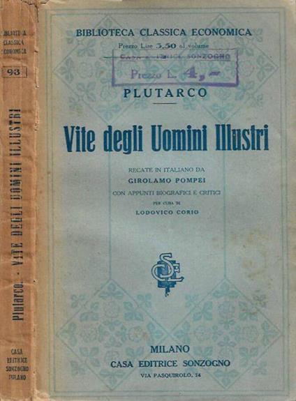 Vita degli Uomini Illustri - Plutarco - copertina