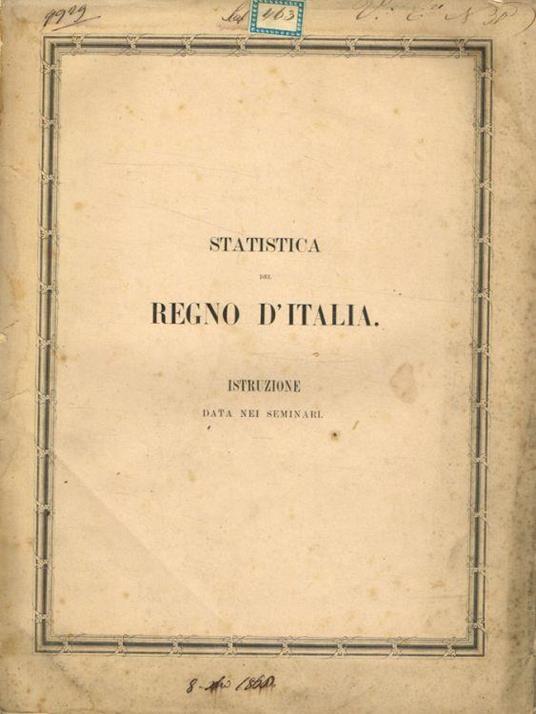 Statistica del Regno d'Italia. Istruzione data nei seminari - copertina