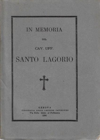 In memoria del Cav. Uff. Santo Logorio - copertina