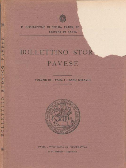 Bollettino storico pavese vol III fasc I anno 1940 - copertina