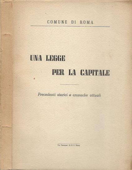 Una legge per la Capitale - copertina