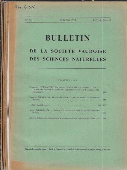 Bulletin de la Société Vaudoise des sciences naturelles N. 313, 314, 315, 316 1964 - copertina